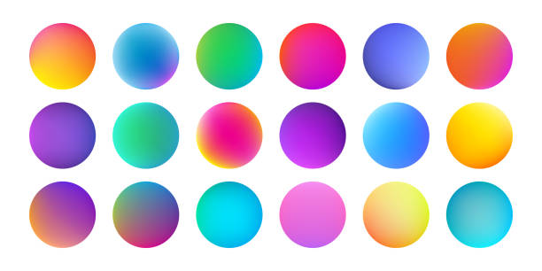 gradientowe okręgi kolorów z akwarelową teksturą holograficzną. wektor abstrakcyjny płyn płyn farby kolor splash wzór tła - brightly painted stock illustrations