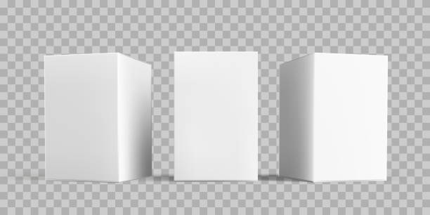 zestaw makiety pakietu białego. wektor izolowane 3d biały karton karton lub papier opakowania pudełka modele szablonów na przezroczystym tle - box white cube blank stock illustrations
