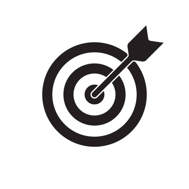 대상 및 화살표 벡터 아이콘입니다. 대 지 촬영, 비즈니스 목표 및 대상 초점 기호 - dart darts bulls eye target stock illustrations