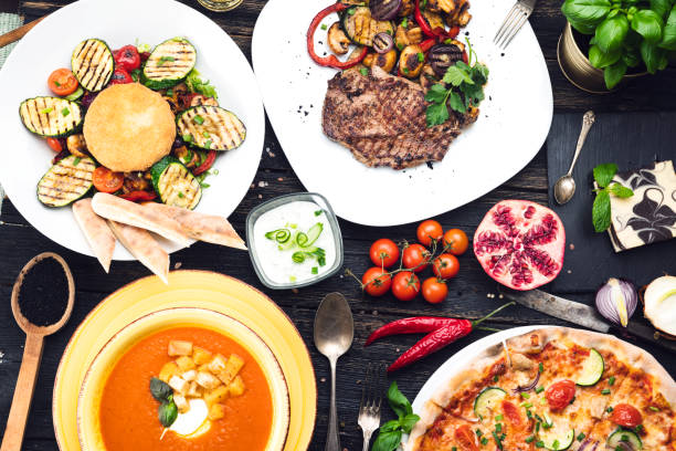 Dinner table full of food