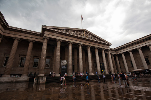 July 27, 2018 British Museum in London on a rainy summer afternoon, England, UK.