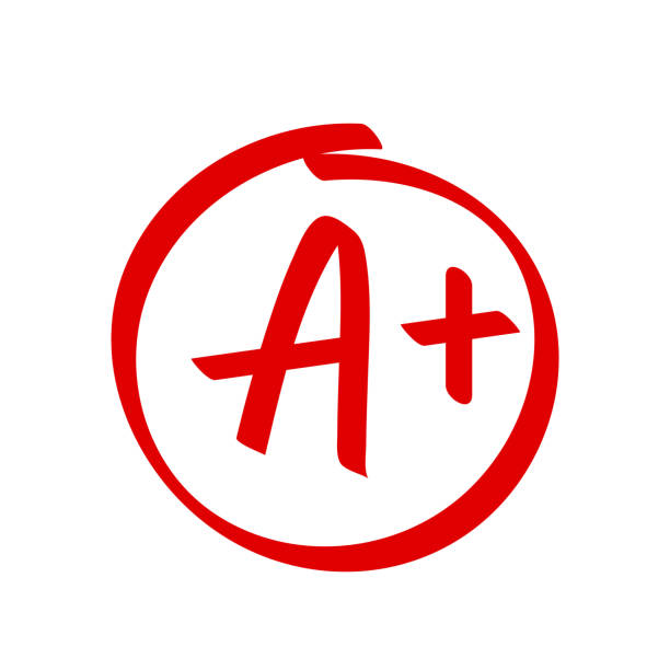 Grade A Plus result vector icon. School red mark handwriting A plus in circle Grade A Plus result vector icon. School red mark handwriting A plus in circle good grades stock illustrations