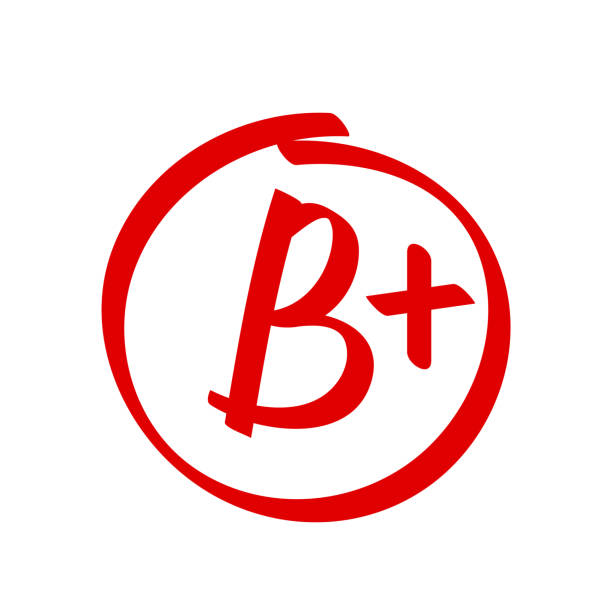 Grade B Plus result vector icon. School red mark handwriting B plus in circle Grade B Plus result vector icon. School red mark handwriting B plus in circle report card stock illustrations