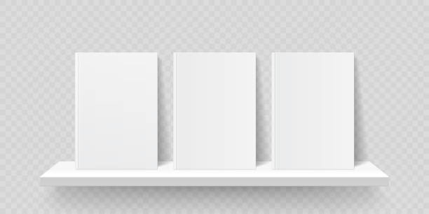 Book shelf mockup. Vector bookshelf wall with blank book front covers, brochure gallery shop shelves template Book shelf mockup. Vector bookshelf wall with blank book front covers, brochure gallery shop shelves template book display stock illustrations