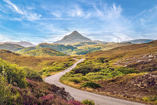 Lairg, Scotland, United Kingdom- August 1, 2017: View of Ben Stack mountain peak from West.