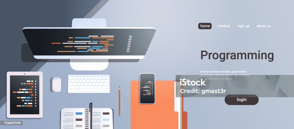 Web Site Design Development Program Code Programming Concept Top Angle ...