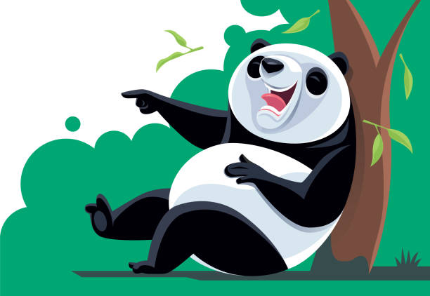 ilustraciones, imágenes clip art, dibujos animados e iconos de stock de panda riendo y señalando - panda animal