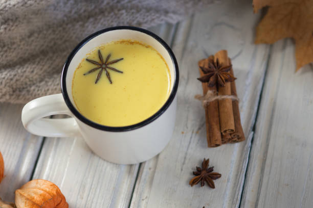 istock Drink with milk and turmeric. Alternative medicine 1136974311