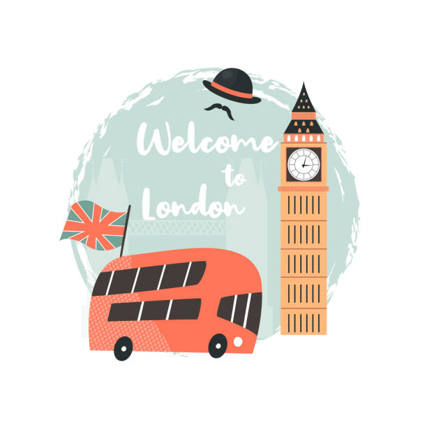 ilustrações de stock, clip art, desenhos animados e ícones de london background, design with red double decker, big ben on london map. abstract vector illustration - big ben london england uk double decker bus