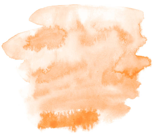 istock Light orange watercolor hand-drawn isolated wash stain on white background for text, design. Abstract texture made by brush for wallpaper, label. 1136976358