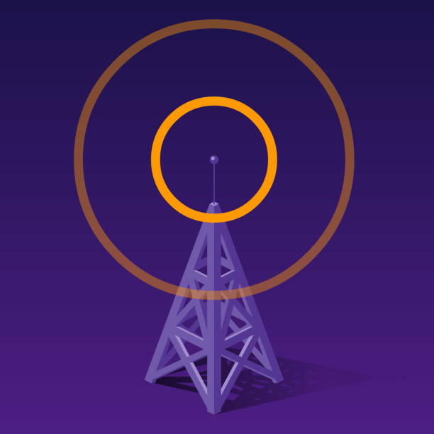 illustrations, cliparts, dessins animés et icônes de tour radio envoyant des fréquences oranges - broadcasting communications tower antenna radio wave