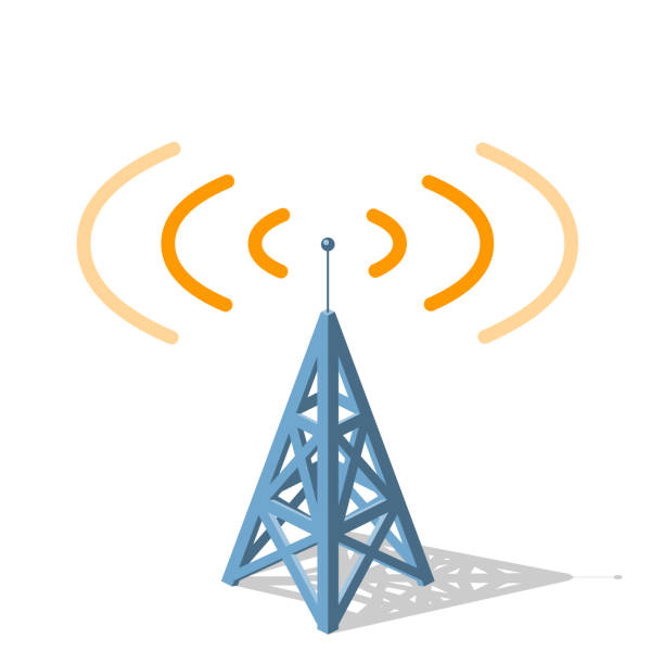 radio tower sending orange frequencies communications tower- antenna aerial stock illustrations