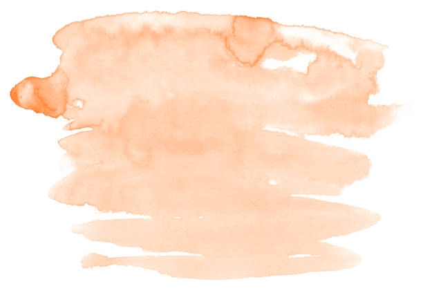 istock Light orange watercolor hand-drawn isolated wash stain on white background for text, design. Abstract texture made by brush for wallpaper, label. 1136977256