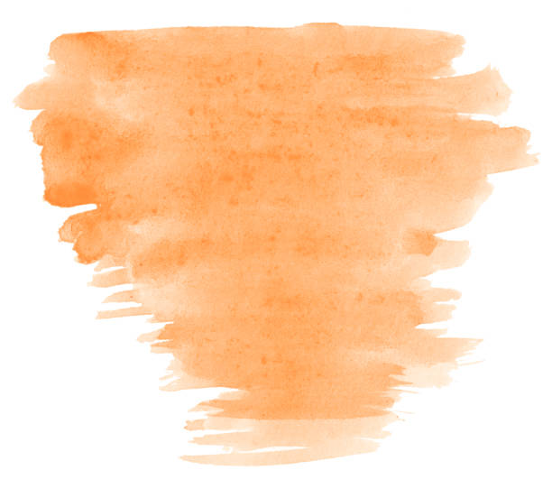 istock Light orange watercolor hand-drawn isolated wash stain on white background for text, design. Abstract texture made by brush for wallpaper, label. 1136978807