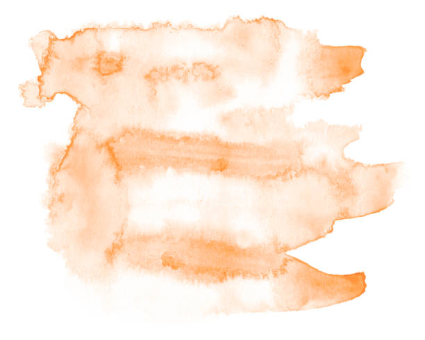 istock Light orange watercolor hand-drawn isolated wash stain on white background for text, design. Abstract texture made by brush for wallpaper, label. 1136978809