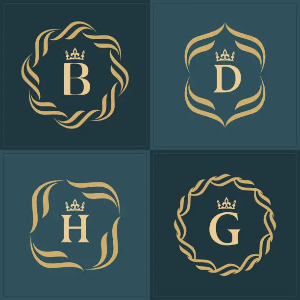 Vector illustration of Set of Monograms. Letter D. Graceful Emblem Template. Collection of Elegant Simple Logos Design for Luxury Crest, Royalty, Business Card, Boutique, Hotel, Heraldic, Restaurant. Vector illustration