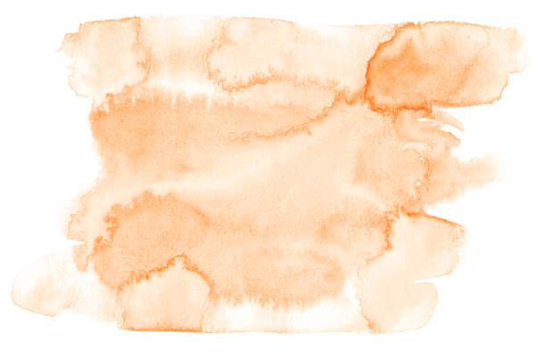 istock Light orange watercolor hand-drawn isolated wash stain on white background for text, design. Abstract texture made by brush for wallpaper, label. 1136982896