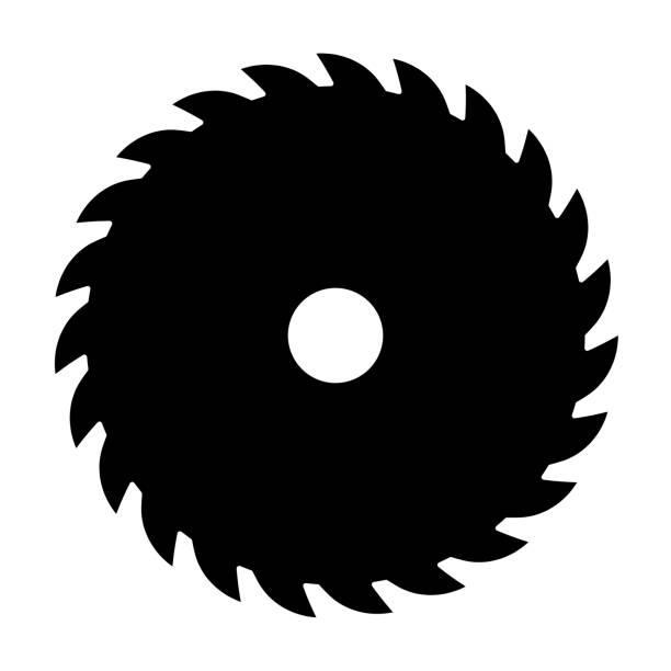 stockillustraties, clipart, cartoons en iconen met zwarte cirkelzaag. vector teken of pictogram. symbool van zaagmolen - elektrische zaag