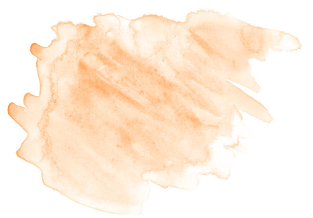 Light orange watercolor hand-drawn isolated wash stain on white background for text, design. Abstract texture made by brush for wallpaper, label.