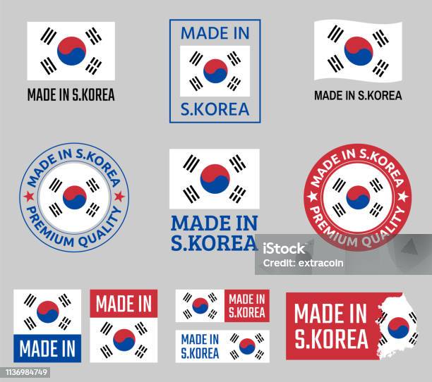 Ilustración de Hecho En Corea Del Sur Conjunto De Iconos Etiquetas De  Productos De La República De Corea y más Vectores Libres de Derechos de  Corea - iStock