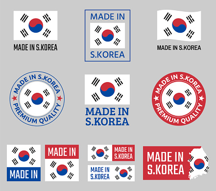made in South Korea labels set, Republic of Korea product emblem