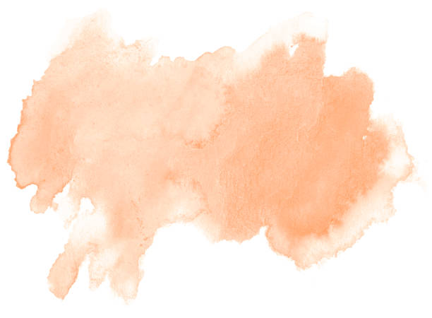 istock Light orange watercolor hand-drawn isolated wash stain on white background for text, design. Abstract texture made by brush for wallpaper, label. 1136985676