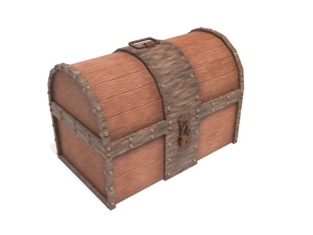 istock Old vintage wooden trunk with rusted metal elements. 3d rendering illustration isolated 1136985755