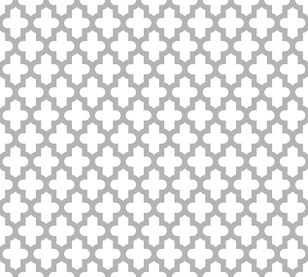 Moroccan islamic seamless pattern background in grey and white. Vintage and retro abstract ornamental design. Simple flat vector illustration