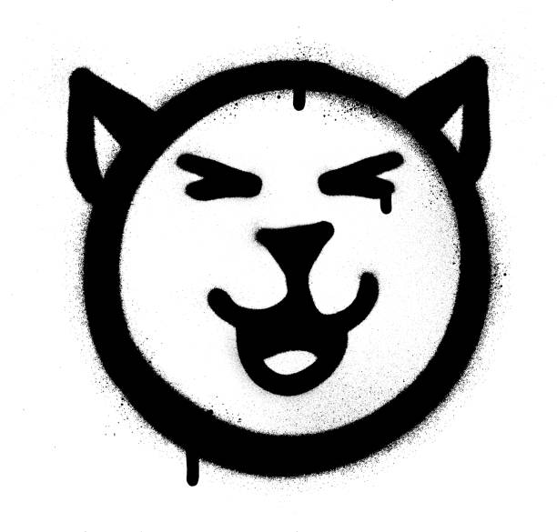 illustrations, cliparts, dessins animés et icônes de graffiti souriant icône de chat pulvérisé en noir sur blanc - spray paint vandalism symbol paint