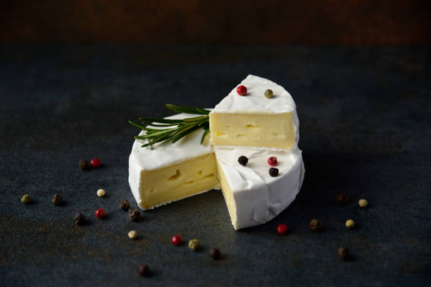 Cheese camembert or brie with fresh rosemary stock photo