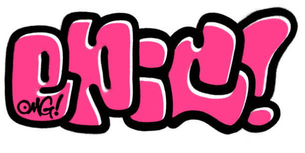 ilustraciones, imágenes clip art, dibujos animados e iconos de stock de graffiti palabra épica rociada en negro y rosa sobre blanco - airbrushing