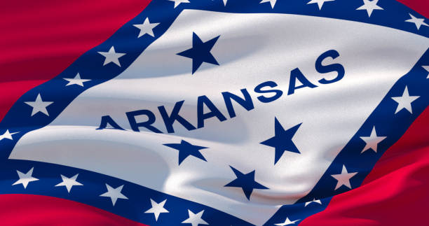 istock Arkansas flag patriotic background. 3d illustration 1136995086