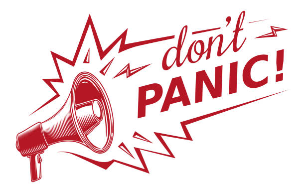 Don't panic - sign with megaphone decorative vector artwork terrified stock illustrations