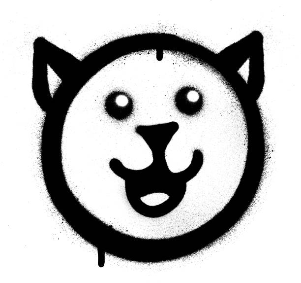 illustrations, cliparts, dessins animés et icônes de graffiti chat heureux pulvérisé en noir sur blanc - spray paint vandalism symbol paint