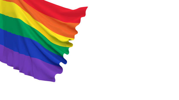 istock Part of rainbow colored flag swaying. Isolated on white background. 3d rendering. 1137003121
