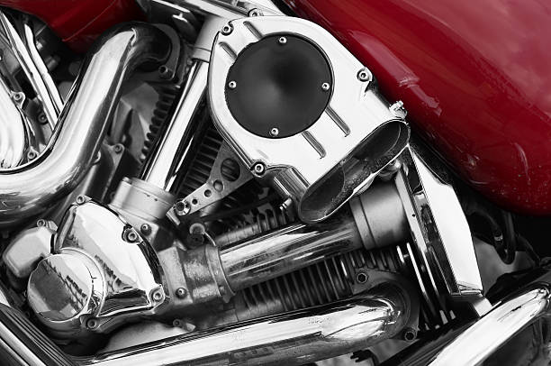 istock Chrome motorcycle engine. Red fuel tank. Motor. 113700370