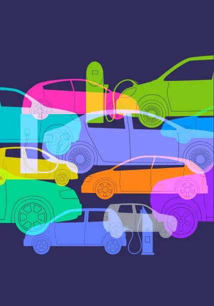 Vector illustration of Electric Cars or automobiles