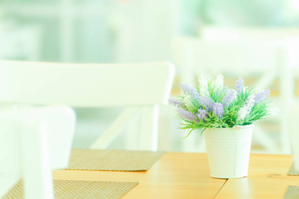 flowers pots decoration on wooden table,vintage process.