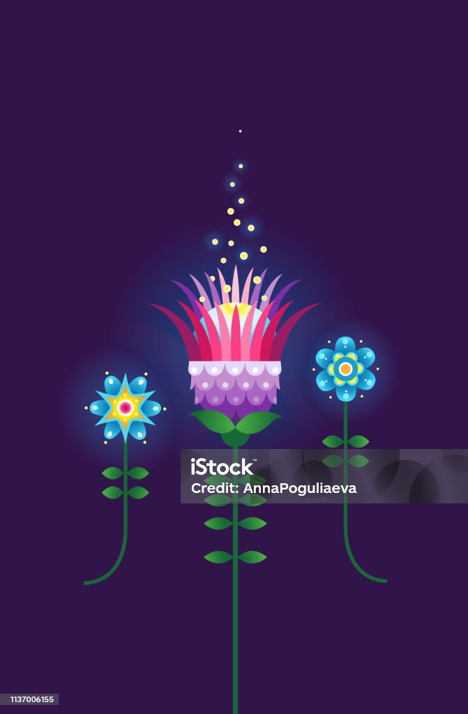 Acid Colors Vector Flower Illustration For Tshirt Design Stock