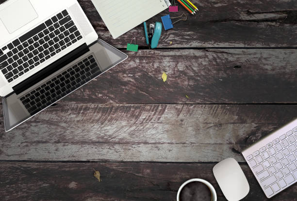 istock Office desk background with construction project ideas concept, With laptop computer, drawing equipment and cup of coffee 1137007588