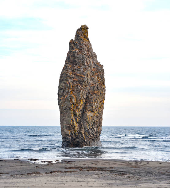 istock Rocky coast, cliff, Kunashir island, cloudy sky 1137010053