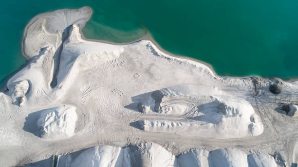 istock Sand and gravel pit, lakeshore - aerial view 1137010808