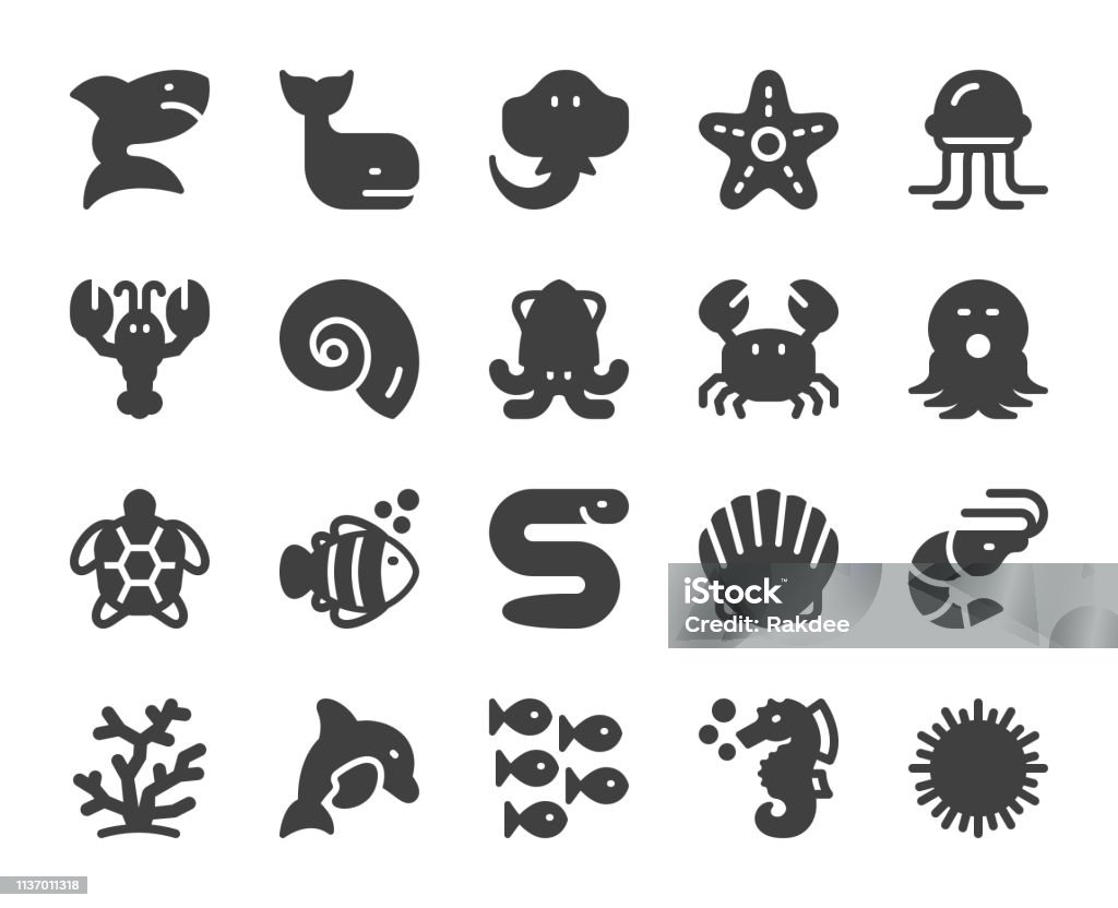 Sea Life and Ocean Animal - Icons Sea Life and Ocean Animal Icons Vector EPS File. Icon Symbol stock vector