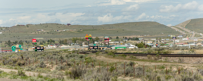 small town with restaurants on highway between utah and nevada USA America