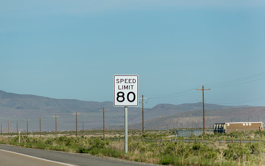 speed limit  traffic sign on highway between utah and nevada USA America