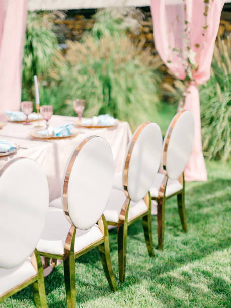 istock Table setting at a luxury wedding reception. Outdoor wedding 1137013668