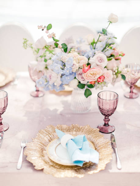 istock Table setting at a luxury wedding reception. Outdoor wedding 1137013698