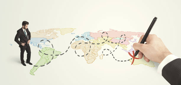 istock Businessman looking at map and route drawn by hand 1137014770