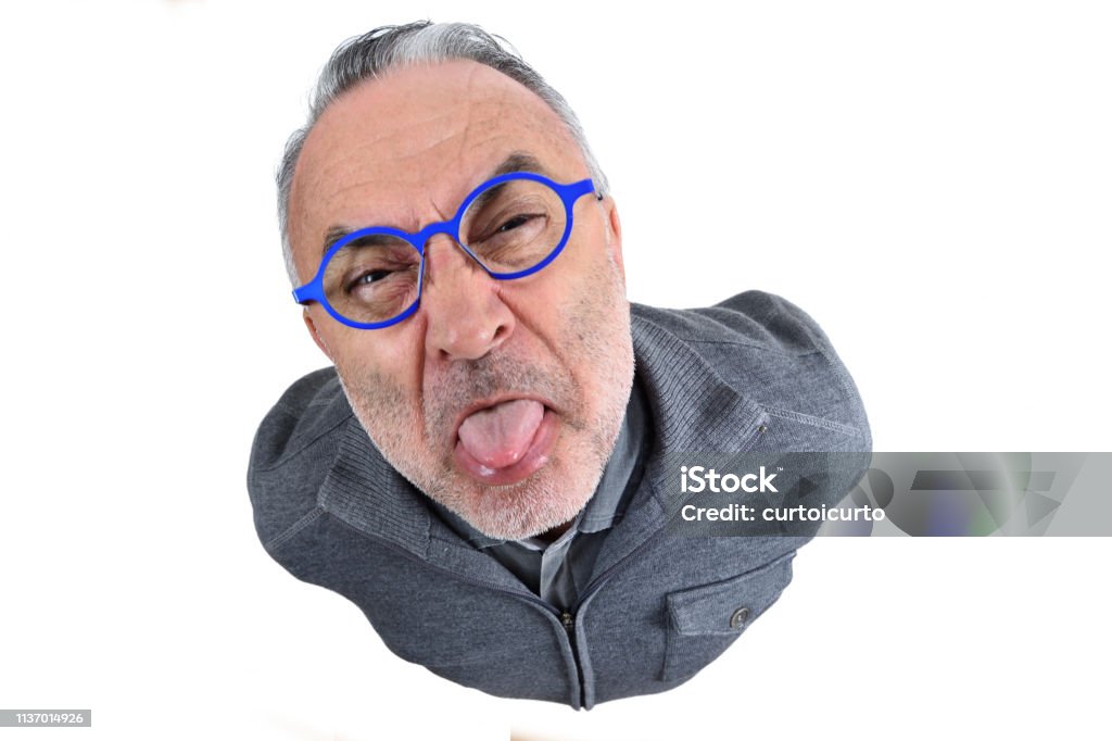 portrait from above of a man man making mockery on white Above Stock Photo