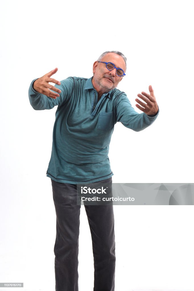 man hugging on white background 60-69 Years Stock Photo